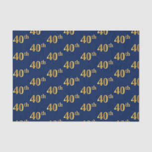 Papel De Seda Blue, Faux Gold 40th (40º) Event Tissue Paper