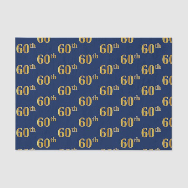 Papel De Seda Blue, Faux Gold 60th (Sexagésimo) Event Tissue Pap (Anverso)