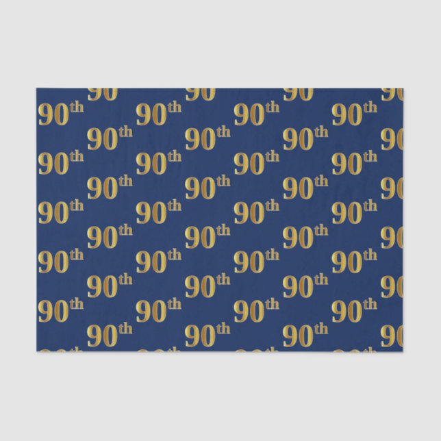 Papel De Seda Blue, Faux Gold 90th (Ninetieth) Event (Anverso)