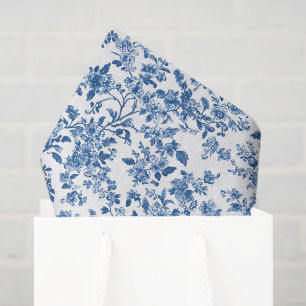 Papel De Seda Blue Floral Chinoiserie Toile Gingham