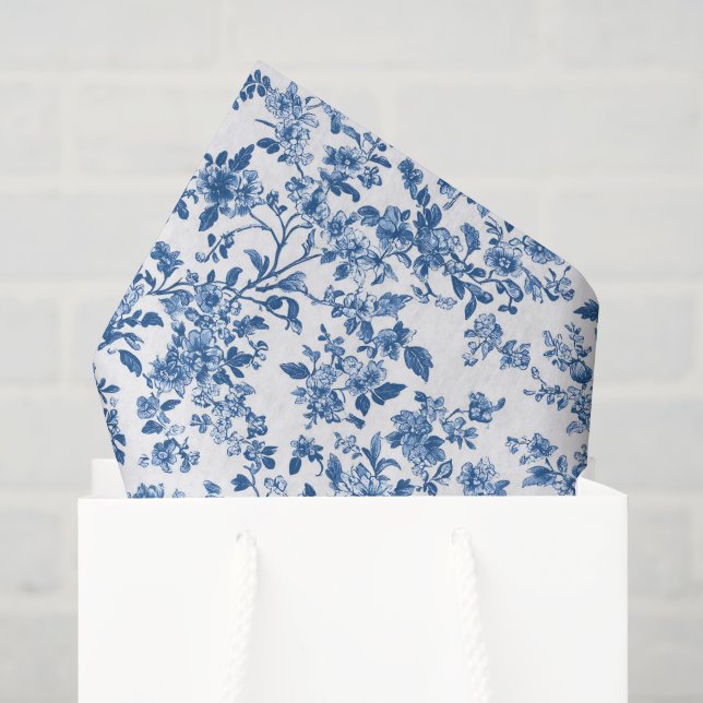 Papel De Seda Blue Floral Chinoiserie Toile Gingham (Bolsa de regalo)