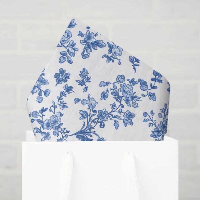 Papel De Seda Blue Floral Chinoiserie Toile Gingham (Bolsa de regalo)