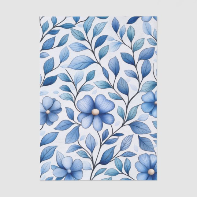 Papel De Seda Blue Floral Tissue Paper | Botanical Gift Wrap (Anverso)
