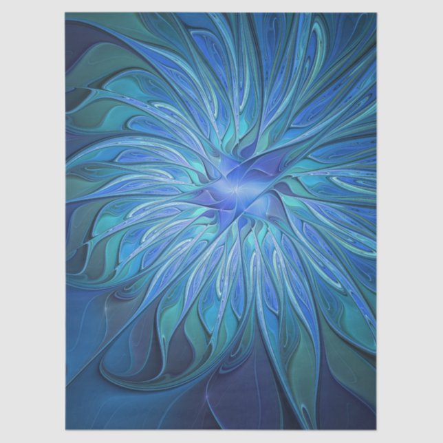 Papel De Seda Blue Flower Fantasy Pattern, Abstract Fractal Art (Anverso)