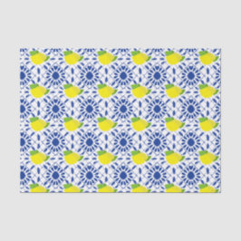 Papel De Seda Blue Geometric Lemon Tile