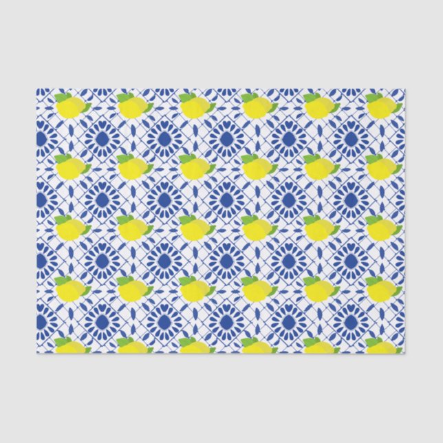 Papel De Seda Blue Geometric Lemon Tile (Anverso)
