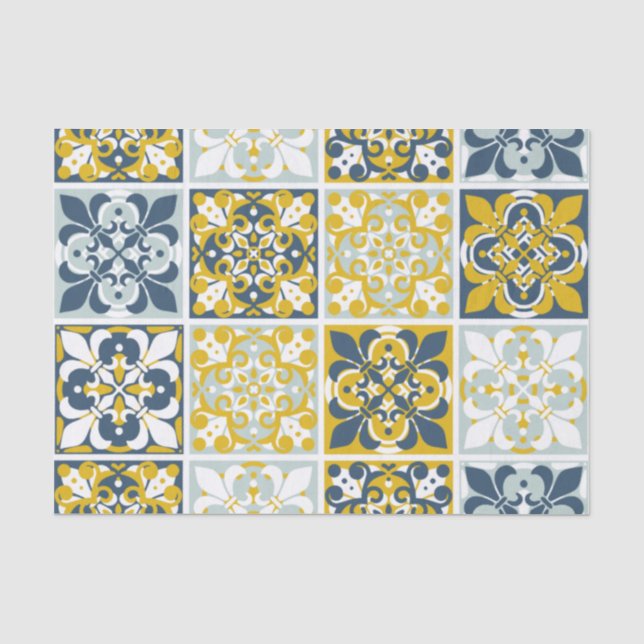 Papel De Seda  Blue Geometric Tiles Tissue Paper (Anverso)