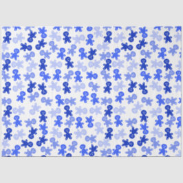Papel De Seda Blue Gingerbread Man Pattern on White