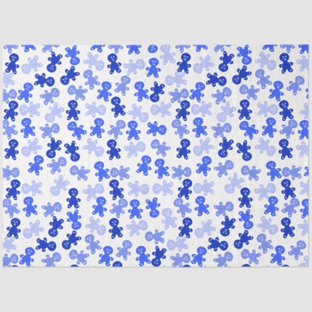 Papel De Seda Blue Gingerbread Man Pattern on White (Anverso)