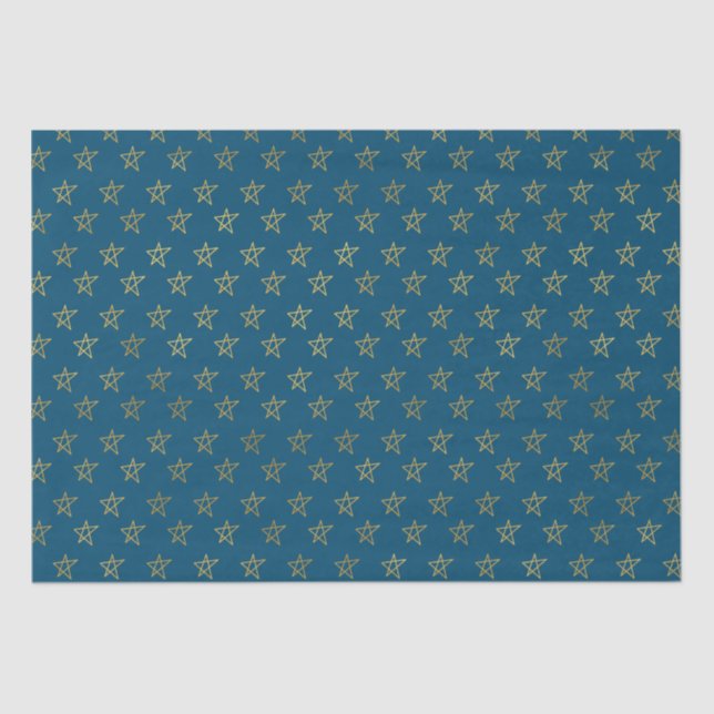 Papel De Seda Blue Gold Stars Shine Bright Tissue Paper (Anverso)