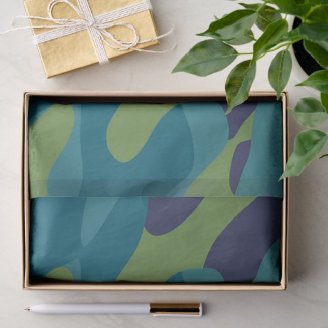 Papel De Seda Blue Green and Teal Camo Abstract (Regalo )
