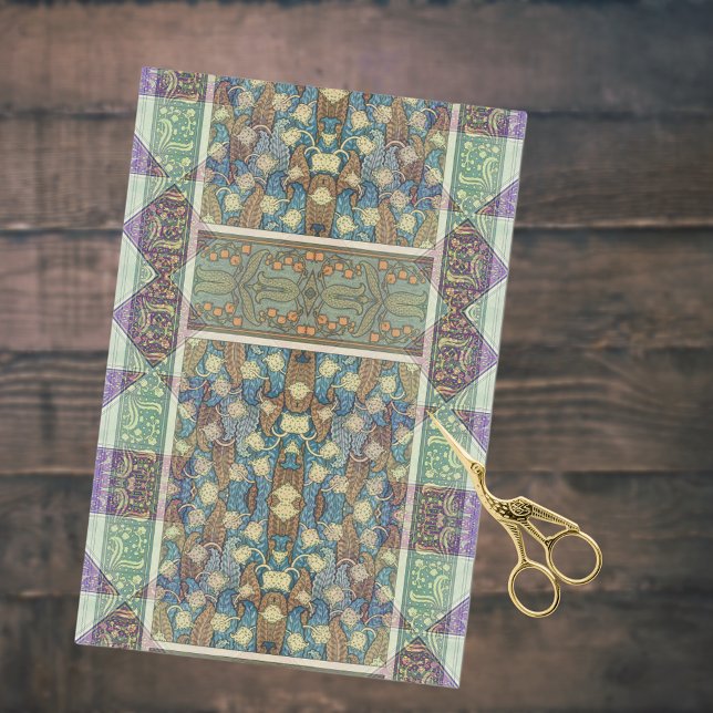 Papel De Seda Blue Green Purple Arts Nouveau Floral Ephemera (Subido por el creador)