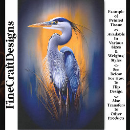 Papel De Seda Blue Heron, Naranja y Deep Indigo BW2 Decoupage