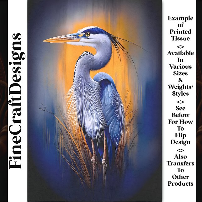 Papel De Seda Blue Heron, Naranja y Deep Indigo BW2 Decoupage (Subido por el creador)
