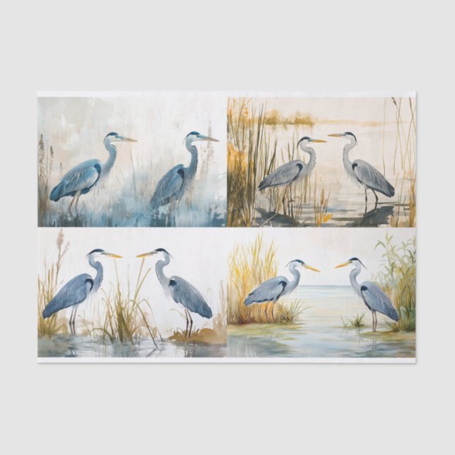 Papel De Seda Blue Herons Collage 2 Decoupage Paper (Anverso)