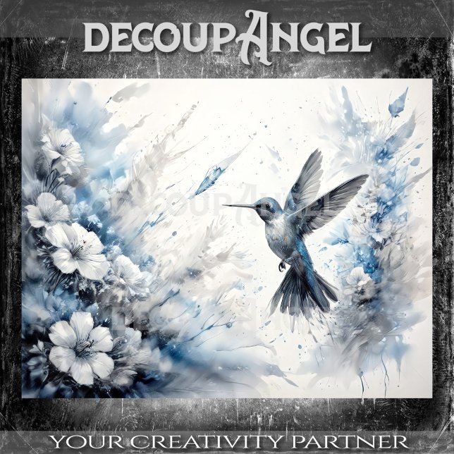 Papel De Seda Blue Hummingbird in Flight Decoupage (Subido por el creador)