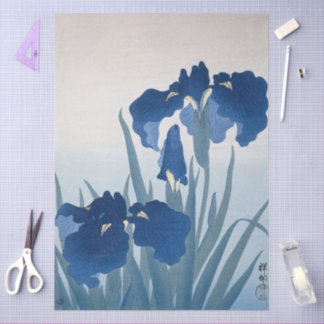 Papel De Seda  Blue Irises Painting by Ohara Koson Decoupage