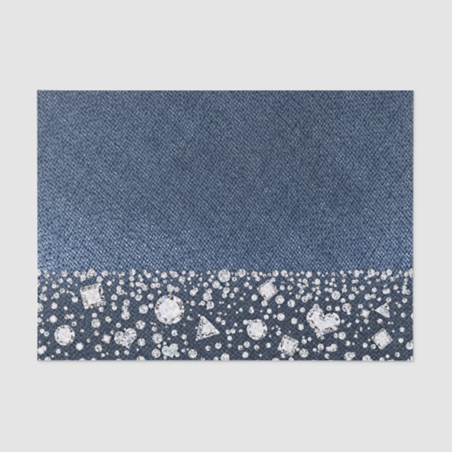 Papel De Seda Blue Jean Denim & Diamonds Bling Diamond Glam (Anverso)