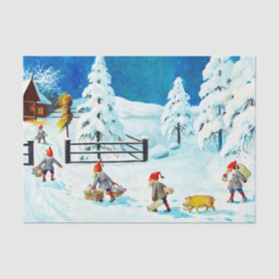 Papel De Seda Blue Jenny Nyström Gnomo Navidad Vintage Sueca