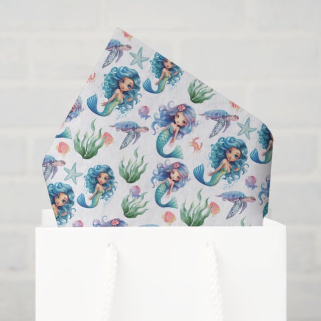 Papel De Seda Blue Mermaid Tissue Paper in White (Bolsa de regalo)