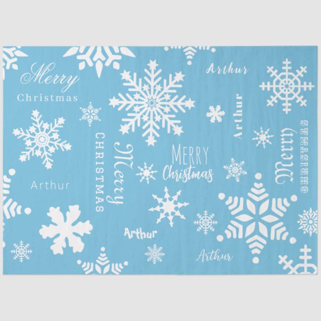 Papel De Seda Blue Modern Custom Name Navidades Holiday Snow (Anverso)