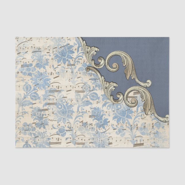 Papel De Seda Blue Music Notes Ornate Decoupage (Anverso)