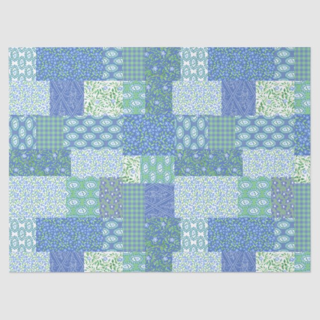 Papel De Seda Blue Periwinkle Floral Boho Faux Patchwork Pattern (Anverso)