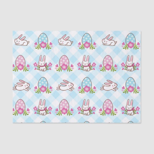 Papel De Seda Blue Plaid Bunny Hop (Anverso)