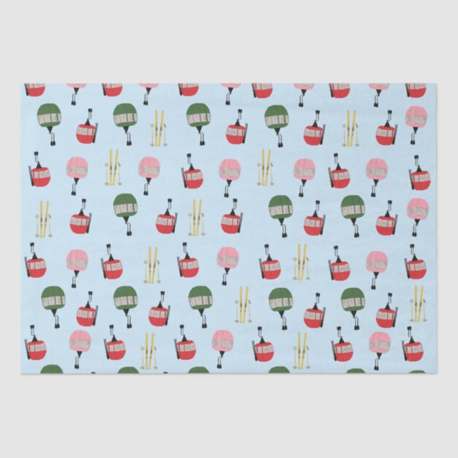 Papel De Seda Blue Retro Ski Lift Gondola Winter Skiter (Anverso)
