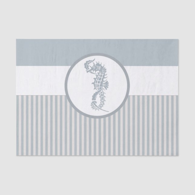 Papel De Seda Blue Seahorse Blue Classic Nautical Elegant (Anverso)
