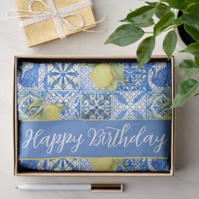 Papel De Seda Blue Tile French Country Lemon Pattern Name (Regalo )
