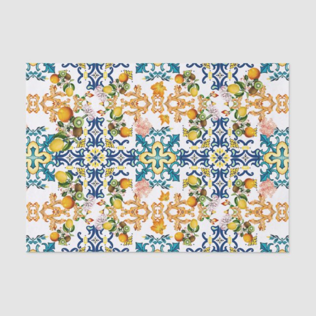 Papel De Seda Blue Tiles Mediterranean Pattern (Anverso)
