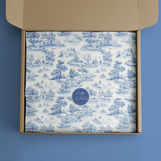 Papel De Seda Blue Toile de Jouy Vintage Gift Wrap Elegante
