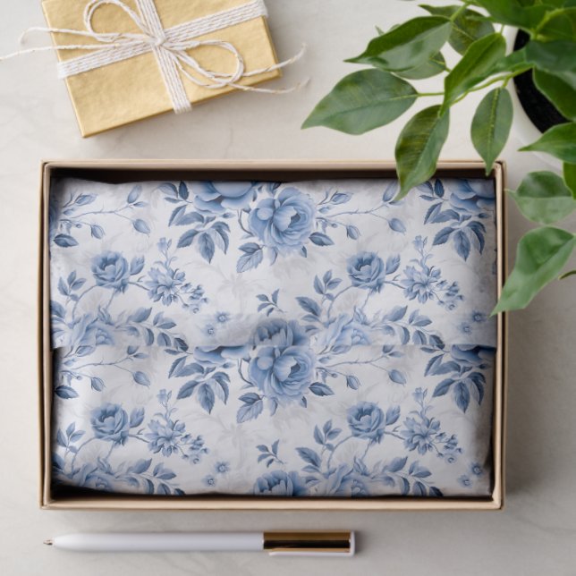 Papel De Seda Blue Toile Floral Tissue Paper (Regalo )