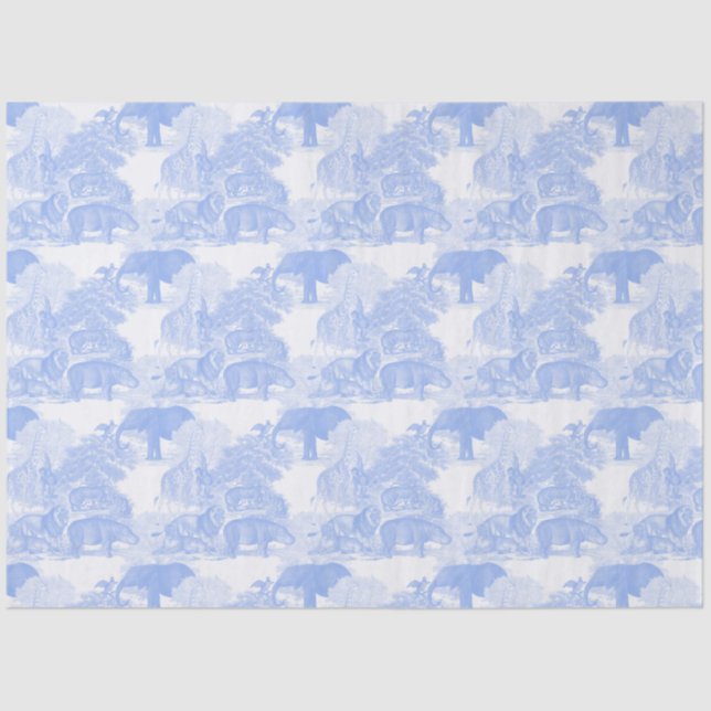 Papel De Seda Blue Toile Jungle Animals Safari Chinoiserie (Anverso)