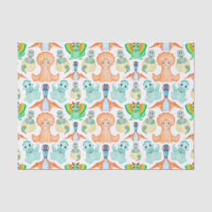 Papel De Seda Blue Watercolor Dinosaur Birday Baby Shower