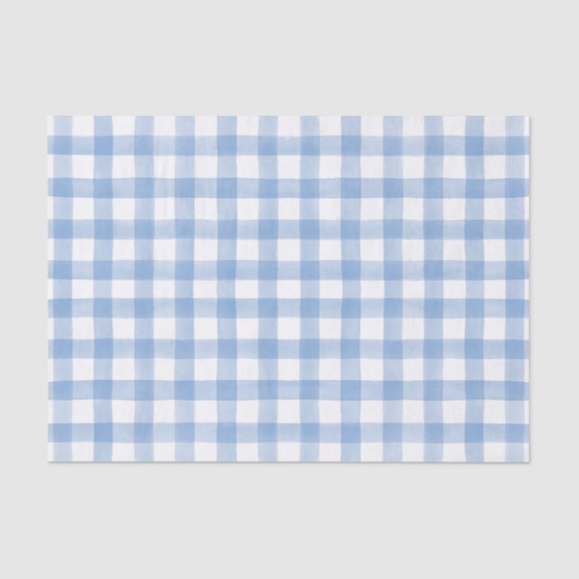 Papel De Seda Blue Watercolor Dots Gingham (Anverso)