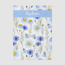 Blue Watercolor Wildflower Monogram Name