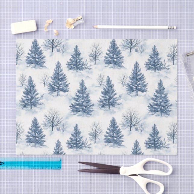 Papel De Seda Blue White Christmas Pine Trees (Artesanía)