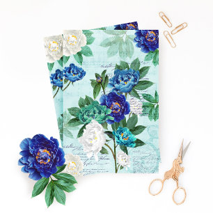 Papel De Seda Blue White Florals Music y Decoupage de escritura