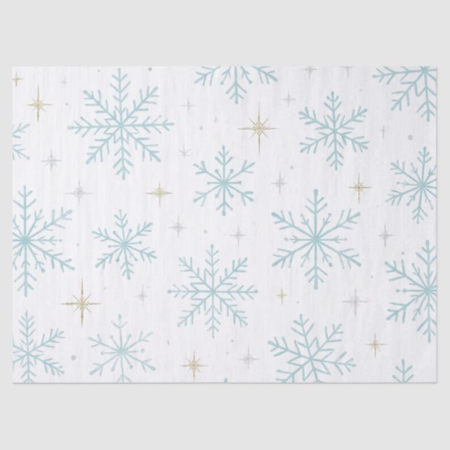 Papel De Seda Blue & White Snowflake Sparkle Tissue Paper  (Anverso)