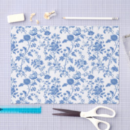Papel De Seda Blue White Vintage Floral Toile Pattern