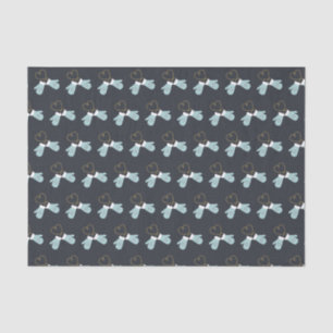 Papel De Seda Blue Winter Mittens with Hearts Pattern