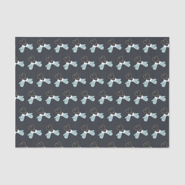 Papel De Seda Blue Winter Mittens with Hearts Pattern (Anverso)