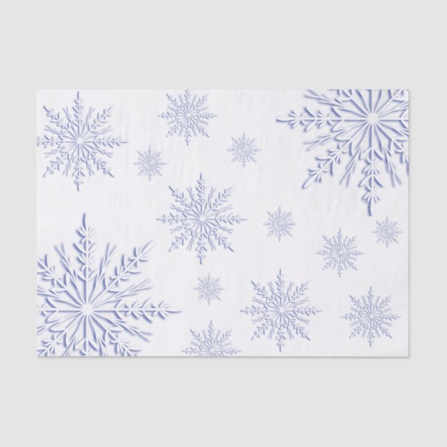 Papel De Seda Blue Winter Snowflakes on White (Anverso)