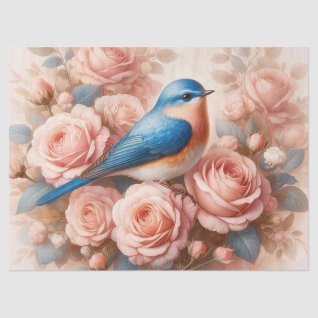 Papel De Seda Bluebird y Rubor Pink Roses Decoupage (Anverso)