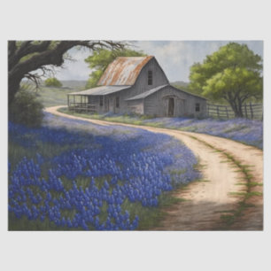 Papel De Seda Bluebonnets y el viejo granero en Texas Decoupage
