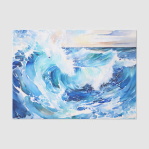 Papel De Seda Blues en flor y blancos resumen ola oceánica