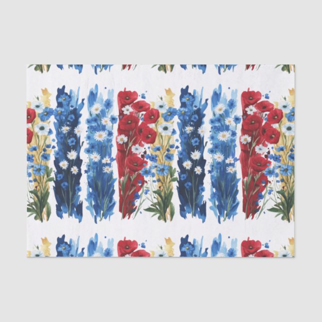 Papel De Seda Blues Reds Verano Flores salvajes Desnuda (Anverso)