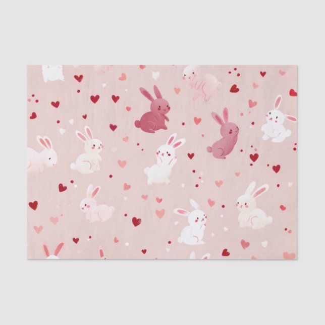 Papel De Seda Blush Bunny Hearts Pattern – Cute Pastel Rabbit (Anverso)
